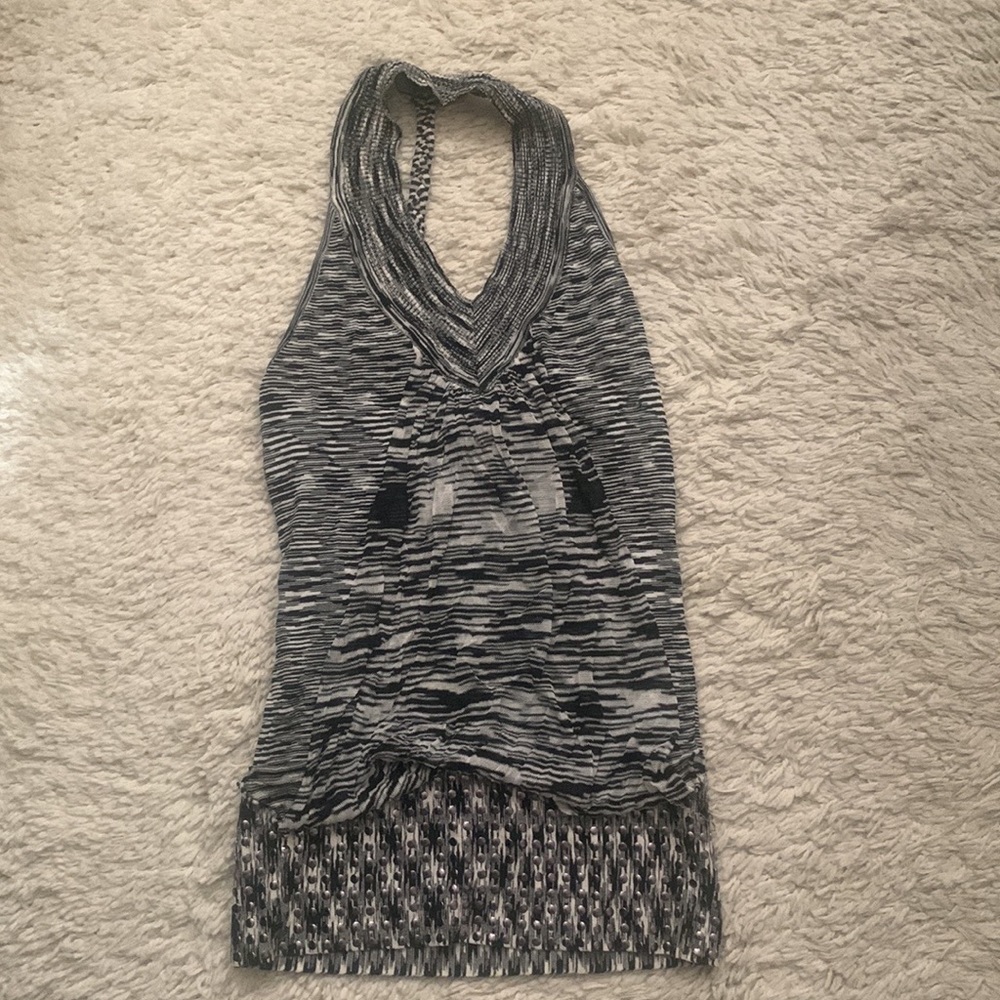Y2k bebe black white space dye studded T back Drape Front tank top